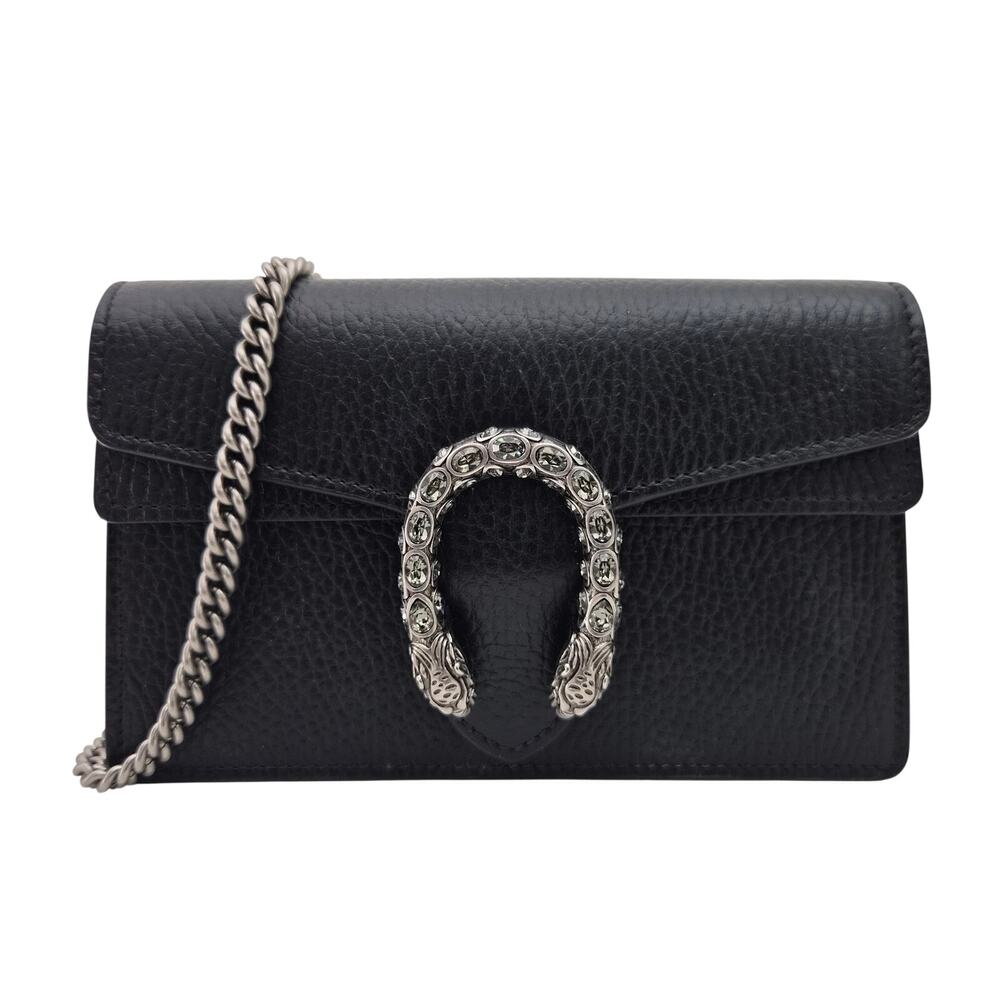 Gucci GG Leather Super Mini Dionysus Crossbody Bag Black